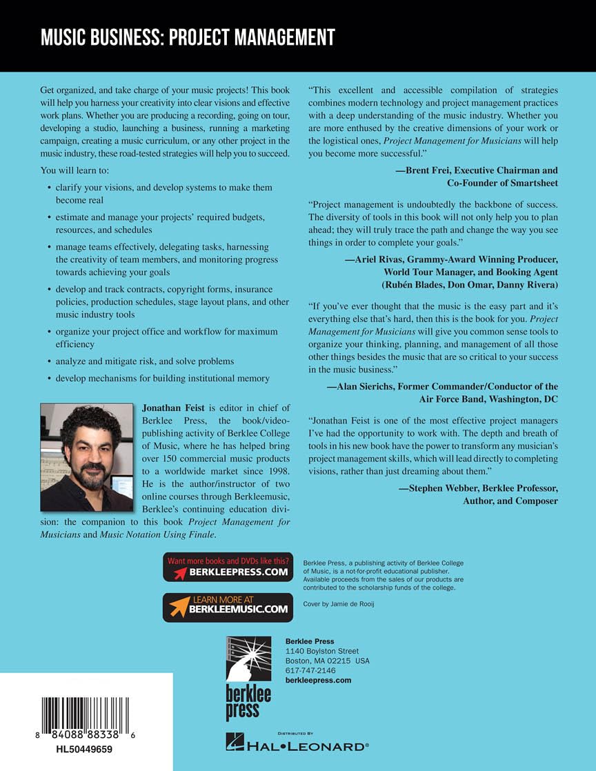 Project Management for Musicians Recordings, Concerts, Tours, Studios, and More | Music Industry Guide for Artists, Producers, and Entrepreneurs | Berklee Press (Music Business: Project Management)