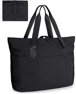 BAGSMART Foldable Tote Bag for Women - Large 20L Zipper Travel Shoulder Bag, Laptop & Book Capacity, Water-Resistant