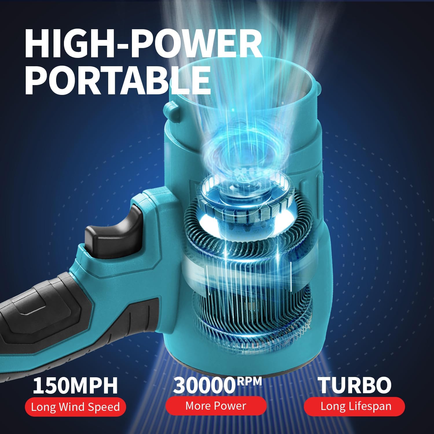 Leaf Blower Cordless, Handheld Jet Dry Blower Fan Portable Dust Cleaner with 2 Pcs 2.0Ah Batteries and Charger,3 Blowing Nozzles,Violent Turbo Blower for Lawn, Patio, Outdoors, Car, Home