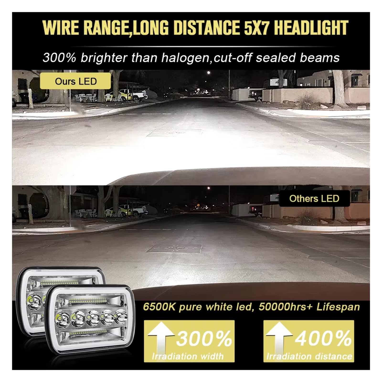 FARO PRINCIPAL Faro Led Cuadrado 7x6 '', 5x7 Pulgadas, Haz Alto-bajo, Señal Giro Halo DRL Para Motocicleta, Todoterreno, Furgoneta, 12V, 24V Faros Delanteros