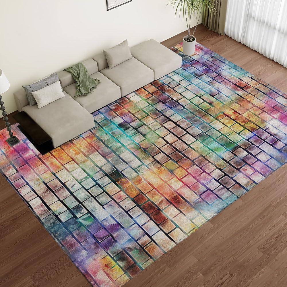 Tapis de salon lavable et moderne à poils ras pour couloir et entrée