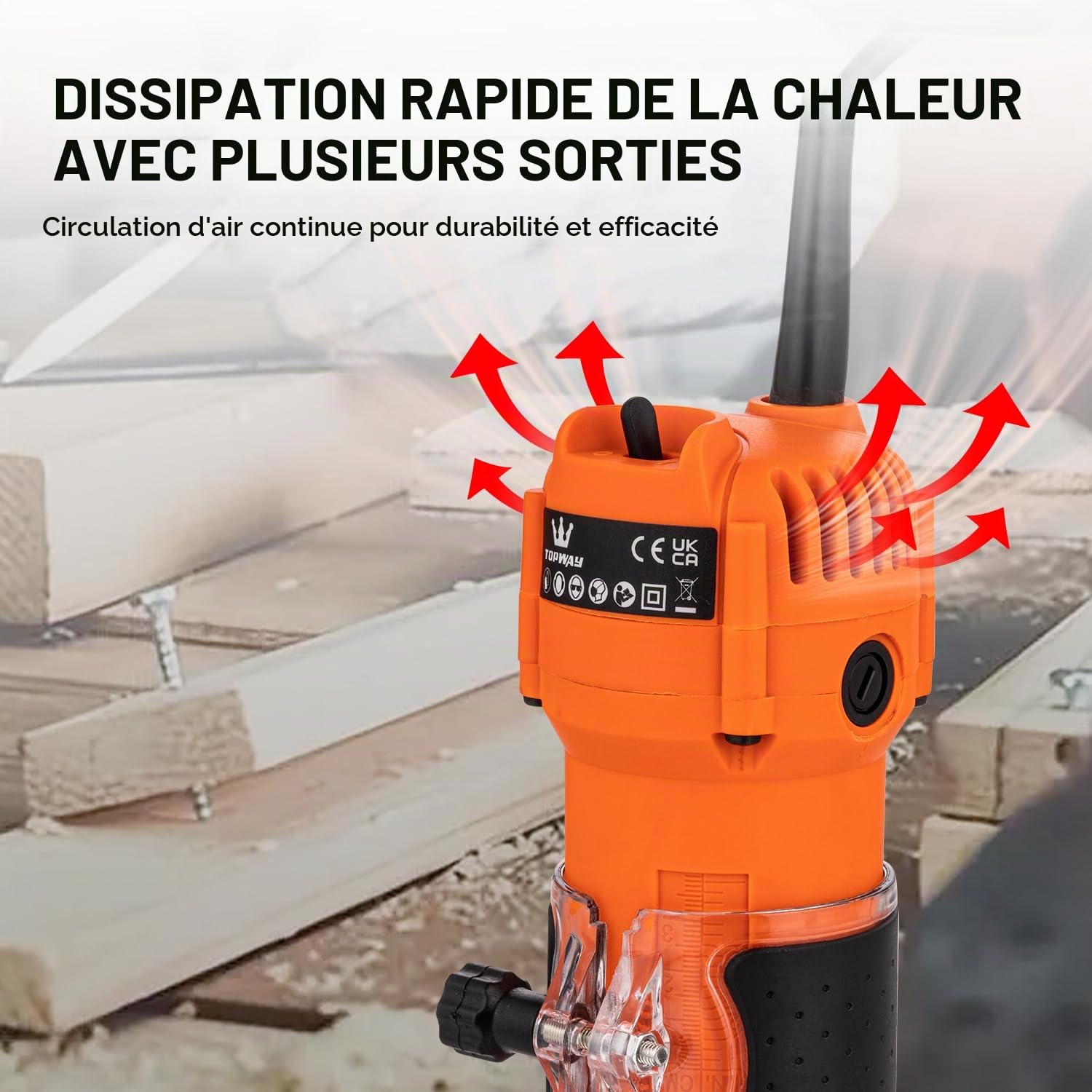 TOPWAY Défonceuse Électrique à Main 500W, Compacte avec 2 Mandrins de 1/4" et 6mm, Base pour Défonçage pour Bricolage en Menuiserie (Budget) 100636