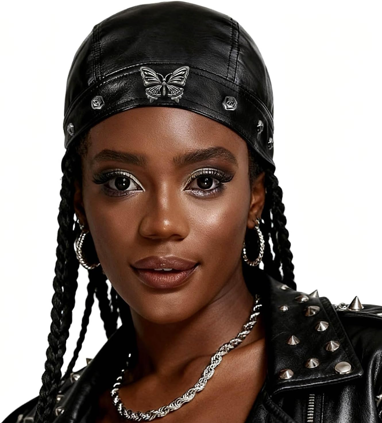 Punk Biker Butterfly Cap for Women Adjustable Motorcycle Cycling Black Bandana Head Wrap Doo Rag - Image 5