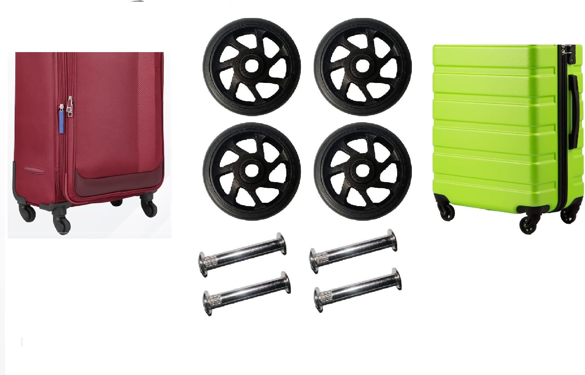 Luggage Wheels Only for Replacement and Repair Travel Trolley Bag Suitcases Rubber Wheels for Luggage Parts, 4 Pieces 5 x 5 CM Wheels (Green)