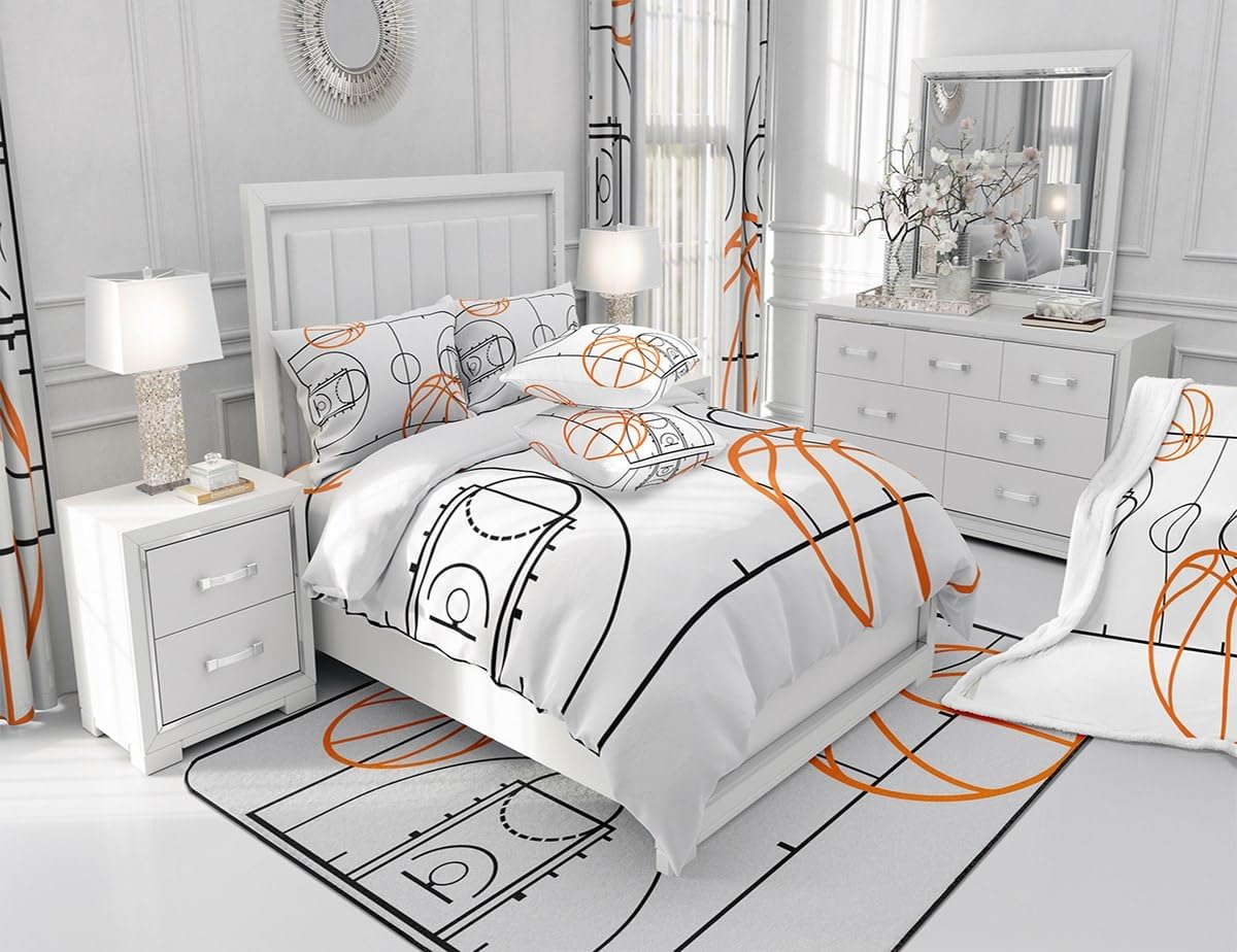 Feelyou Basketball Bedding Set King Basketball Court Comforter Set for Boys Teens Decor White Comforter Sport Bedroom Ball Game Quilt Set 3Pcs