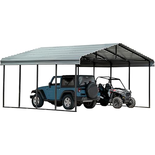 Arrow Carports Full-Size Galvanized Steel Double Carport Kit, Wind and Snow Rated, Corrosion-Resistant Powder-Coated Metal Frame for Vehicles, Boats, Equipment, and Storage, 20' x 20' x 9', Gunmetal