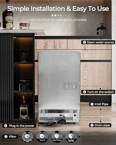 Miniatura 6 de KOTEK Máquina comercial para hacer hielo, hace 110 libras de hielo en 24 horas con capacidad de almacenamiento de 33 libras, 45 cubos, ideal para