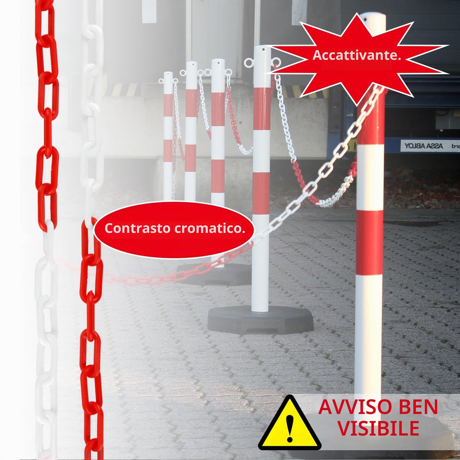 APACALI Catena di bloccaggio, 25 m, in plastica, colore rosso e bianco, 8 mm, in plastica, per bloccare le superfici, ben visibile, stabile e maneggevole