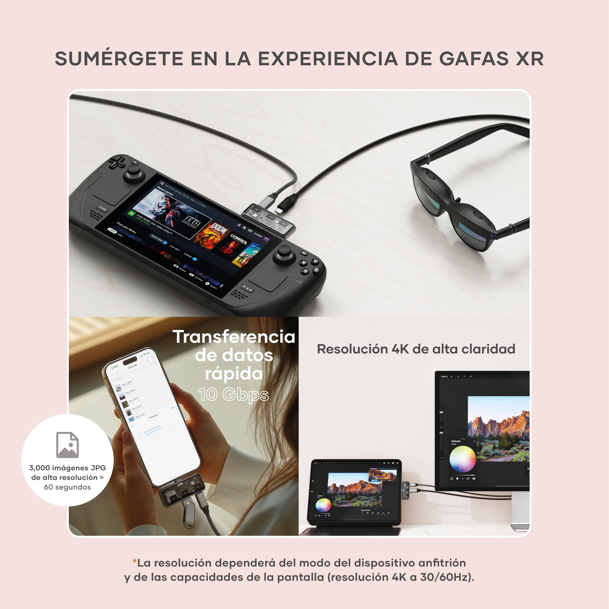 SATECHI Mobile Hub USB C 3 en 1 con Jack de Audio, HDMI, 100W, 10Gbps | Jack de audio 3,5 mm, vídeo a 4K@60Hz, adaptador portátil para iPhone, iPad, Nintendo Switch y más
