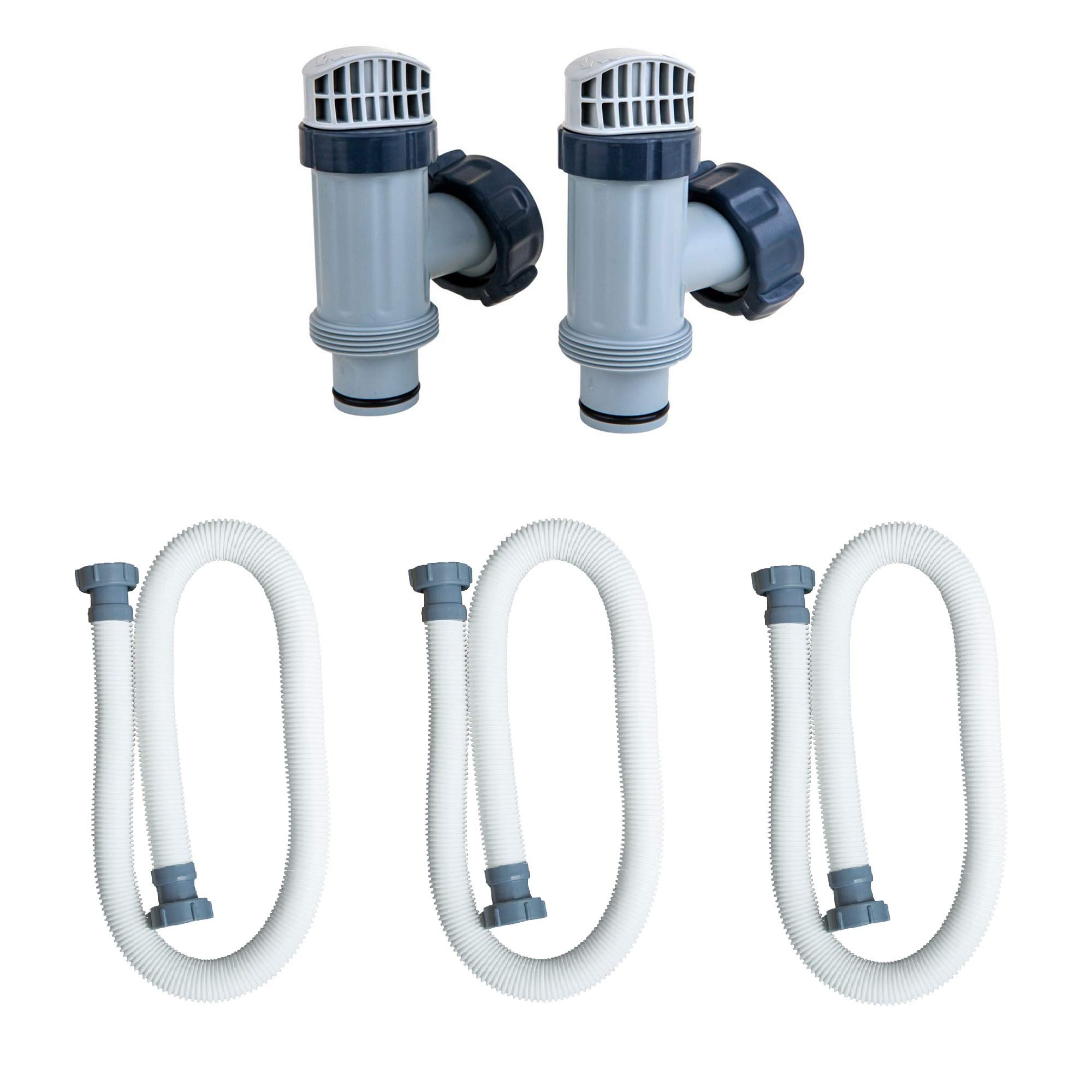 Intex Kolbenventile mit Dichtungen und Muttern (2 Stück) mit Poolpumpenschlauch (3 Stück)