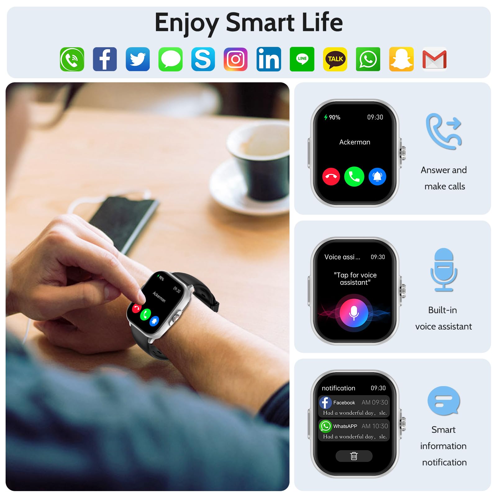 Smartwatch Donna Uomo,2.01"ECG+HRV/Rispondi/Effettua una chiamata 𝐆𝐥𝐢𝐜𝐞𝐦𝐢𝐚 Orologio 2025 con meteo Frequenza cardiaca Stress emotivo SPO2 di pressione sanguigna Sonno fitness sportivo Nero