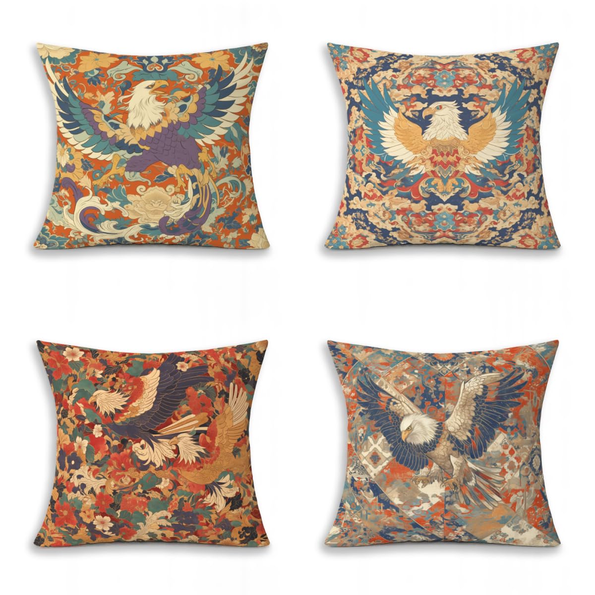 Eagle Poszewki na poduszki Sofa, czerwona dekoracyjna poszewka na poduszkę 60 x 60 cm zestaw 4, kwadratowa miękka poszewka na poduszkę z niewidocznym zamkiem błyskawicznym, dekoracyjna na sofę i łóżko