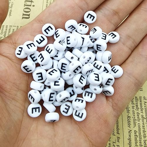 Miniatura 3 de Amaney - Cuentas de vocal E 300 piezas de 0.276 x 0.157 in, blanco, redondo, acrílico, negro, alfabeto, para fabricación de joyas
