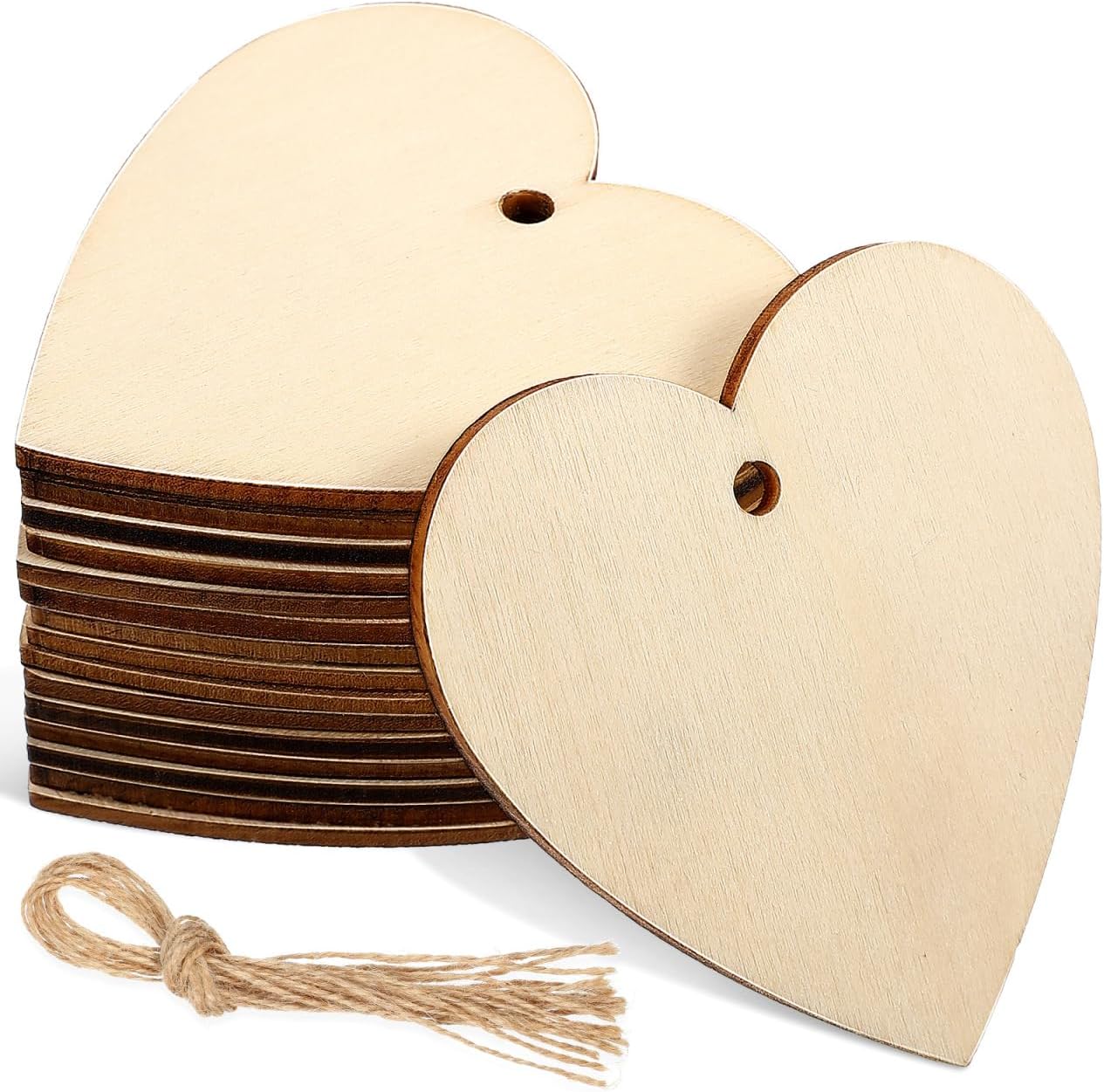 BESPORTBLE Wooden Hearts Paintable: 50Pcs Wooden Hearts Unfinished Shaped Heart Set with Holes for Arts Wood Slices Christmas Ornaments DIY Crafts