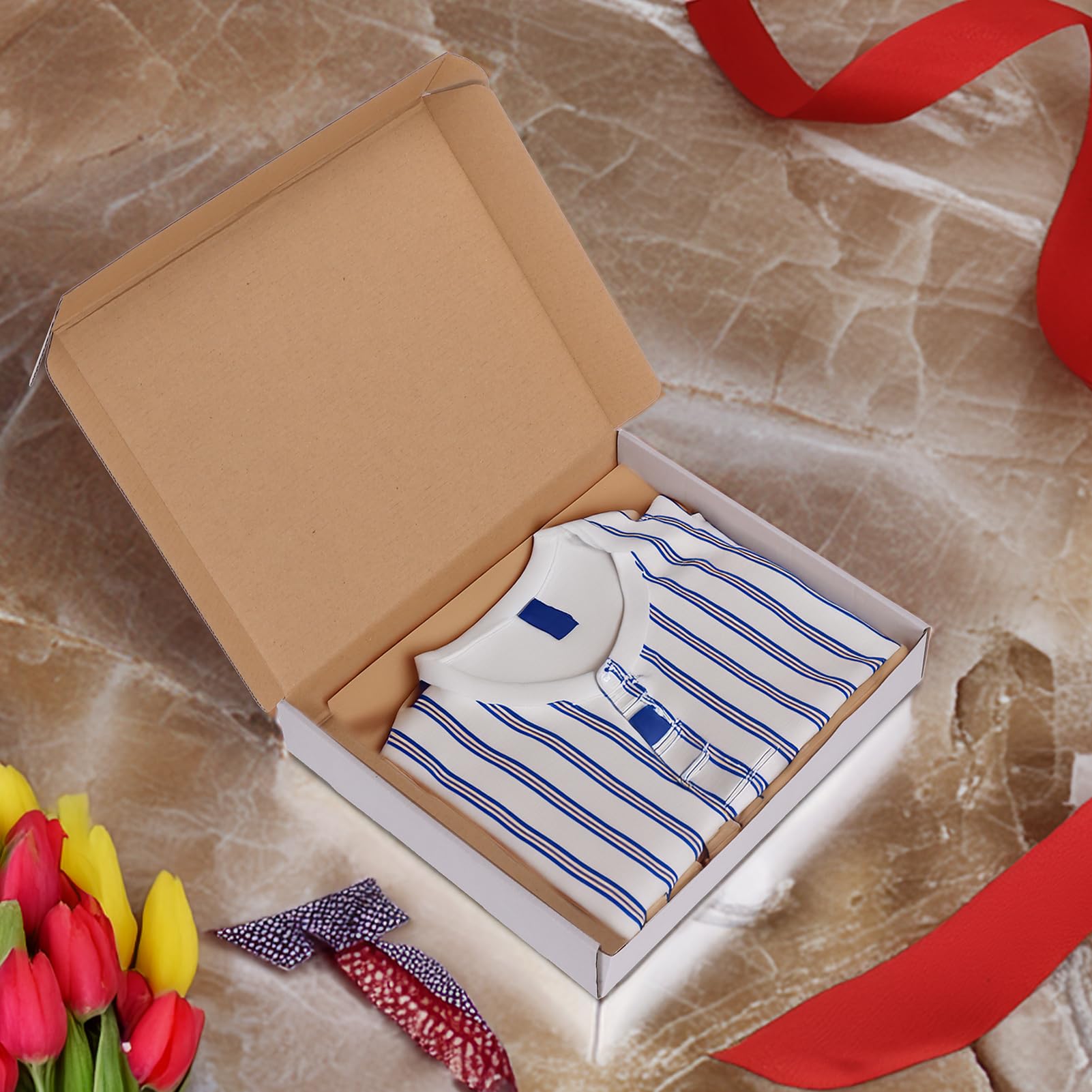 RLAVBL Juego de 25 cajas de envío de 12 x 10 x 2 pulgadas, caja de cartón corrugado blanco para embalaje, correo, negocios