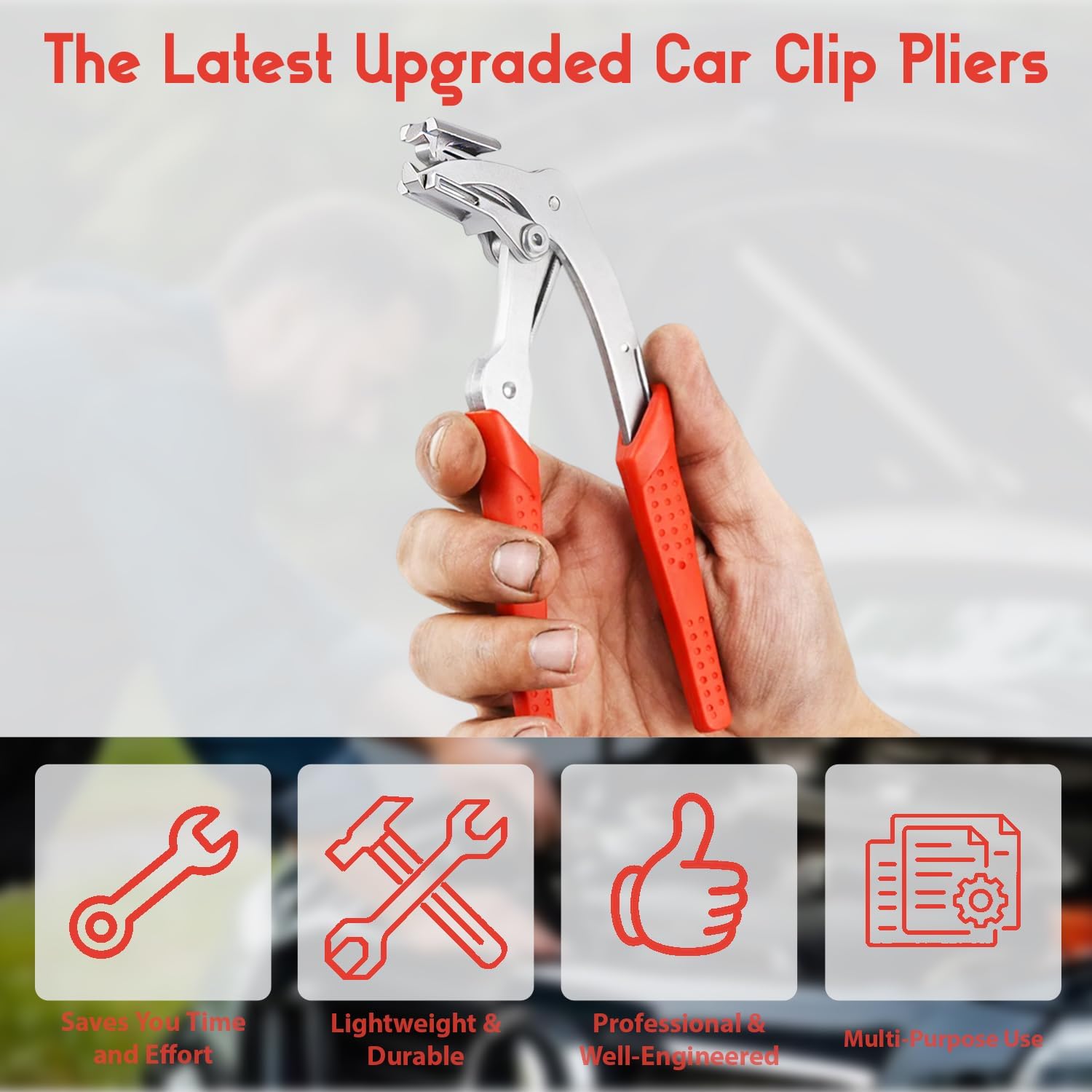 Car Clip Pliers – Auto Clip Removal Tool for Plastic Fasteners, Push Pins & Trim, Professional Panel Removal Tool for Door Panels, Interior & Exterior (1pcs)