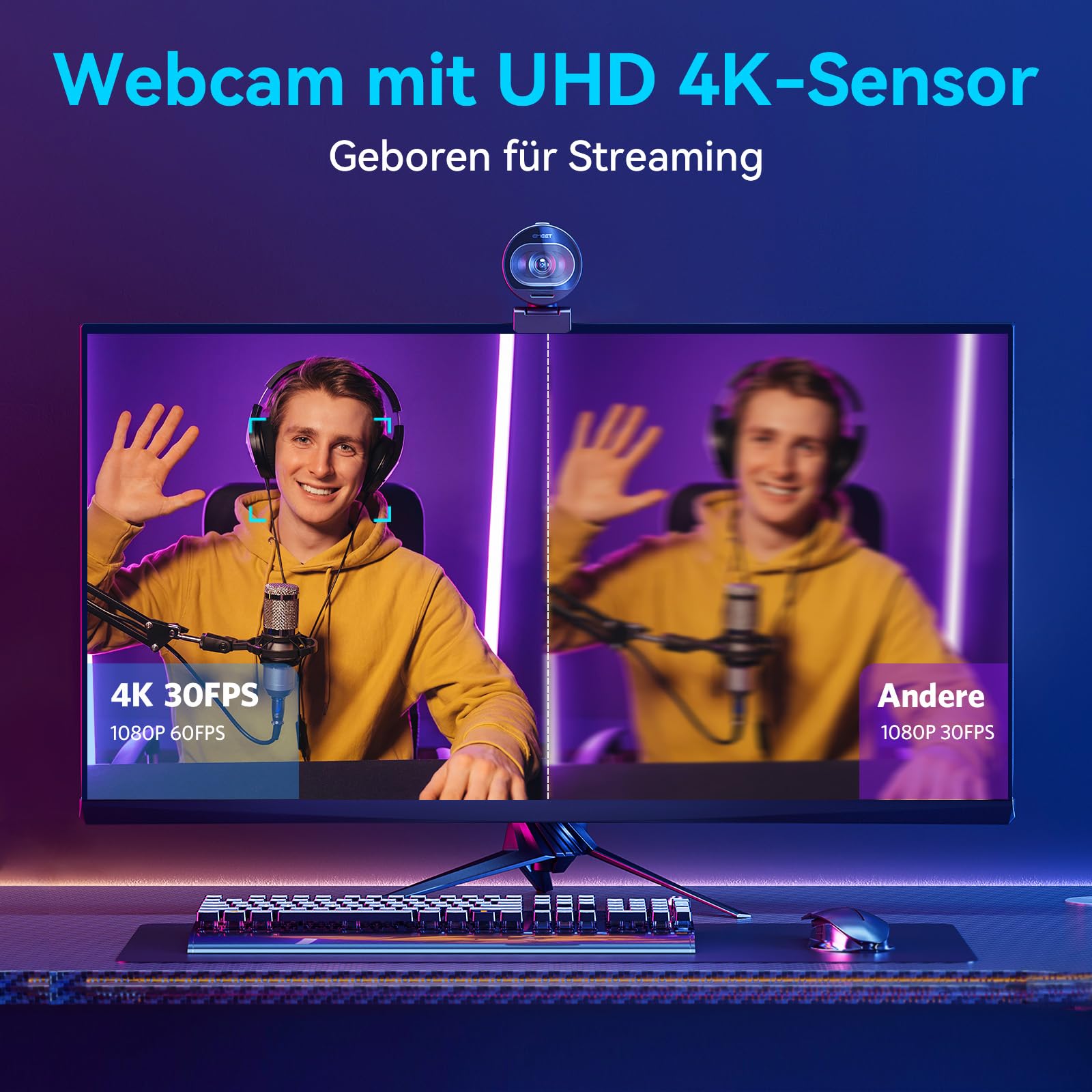 EMEET Webcam 4K S600, 1080P Webcam für PC mit Mikrofon, PDAF Autofokus, Lichtkorrektur, 73° Sichtfeld, Datenschutzabdeckung, Plug&Play, Web cam mit mikrofon für Zoom, Mac, Laptop, Teams, Konferenz