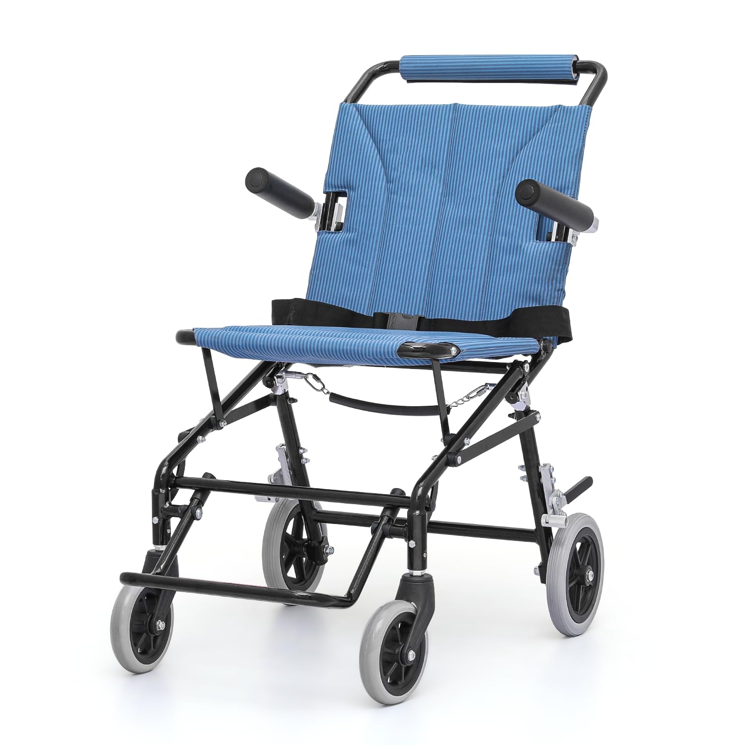 Magshion Silla de ruedas ligera de transporte con soporte de reposapiés de aluminio y reposabrazos abatible, resistente y plegable, silla de ruedas de asiento de 18 pulgadas de ancho para adultos,