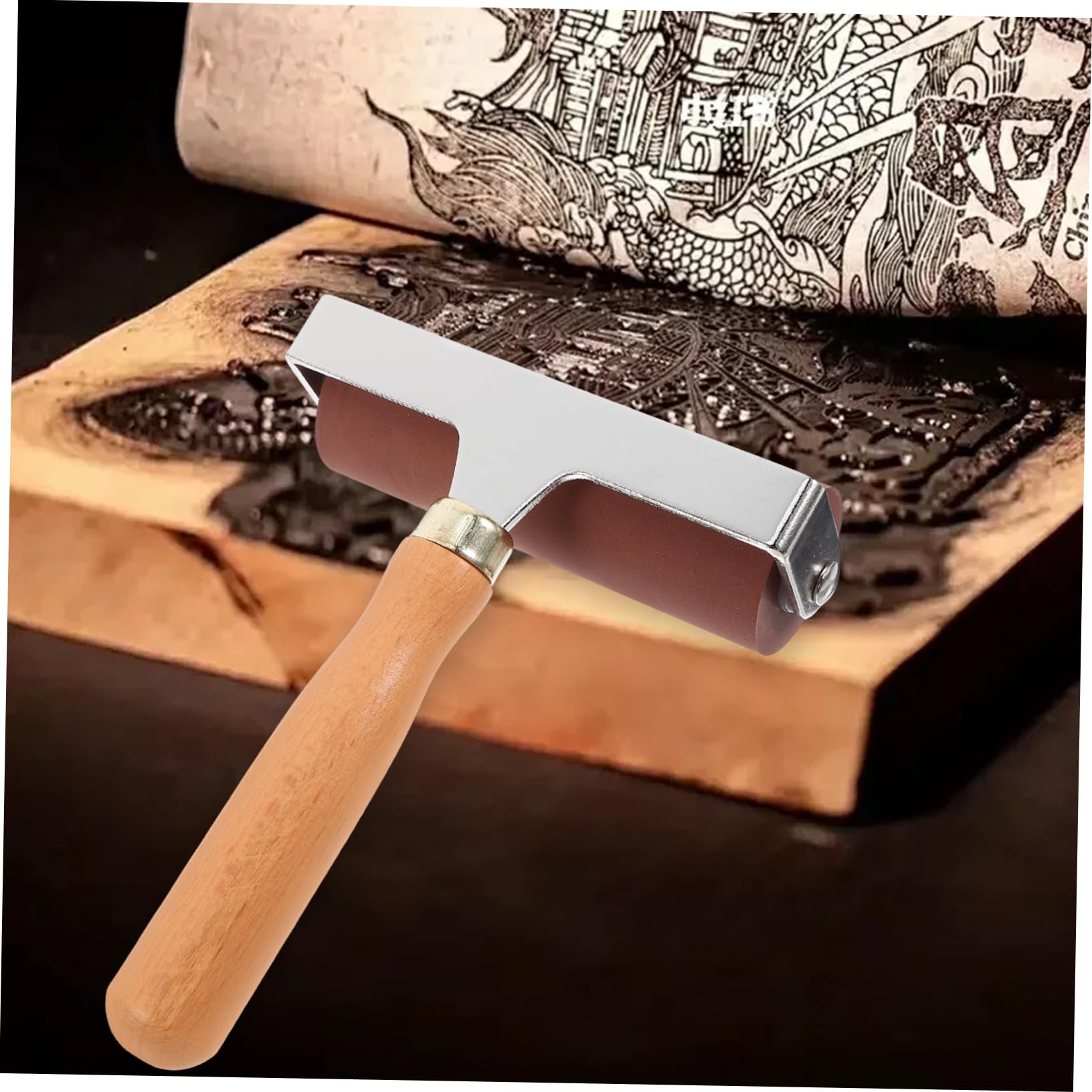 Gummiwalze zum Drucken für Farbe und Tinte mit Holzgriff und Metallkern Leicht zu Reinigen für Bastelarbeiten und Heimwerker