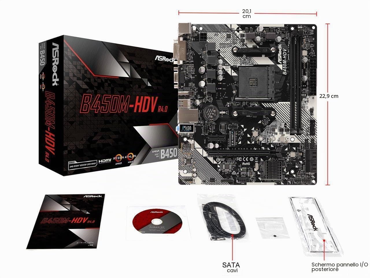 Asrock B450M-HDV R4.0 Socket AM4/AMD Promontory B450/DDR4/SATA3&USB3.1/M.2/A&GbE/MicroATX scheda madre