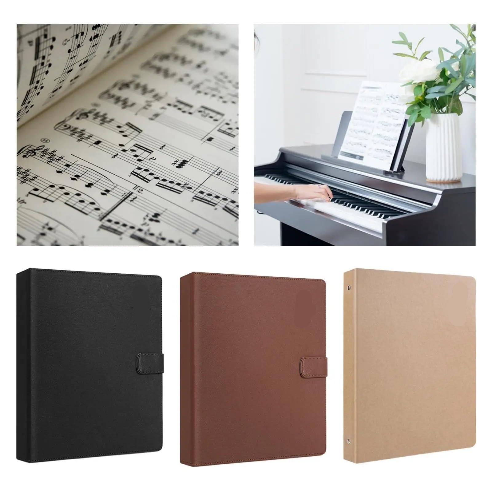 Archivador de hojas música A4, protectores transparentes multiusos para Partituras, Archivos(Brown 30 Inner Pages)