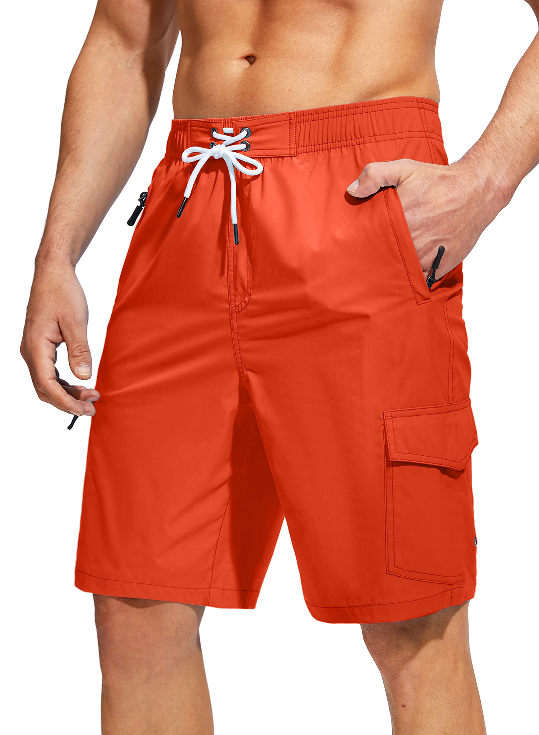 Kayrth Costume da bagno da uomo Quick Dry Board Shorts con 5 tasche Costumi da bagno da uomo - No Mesh Liner, Arancione, rosso, XXX-Large