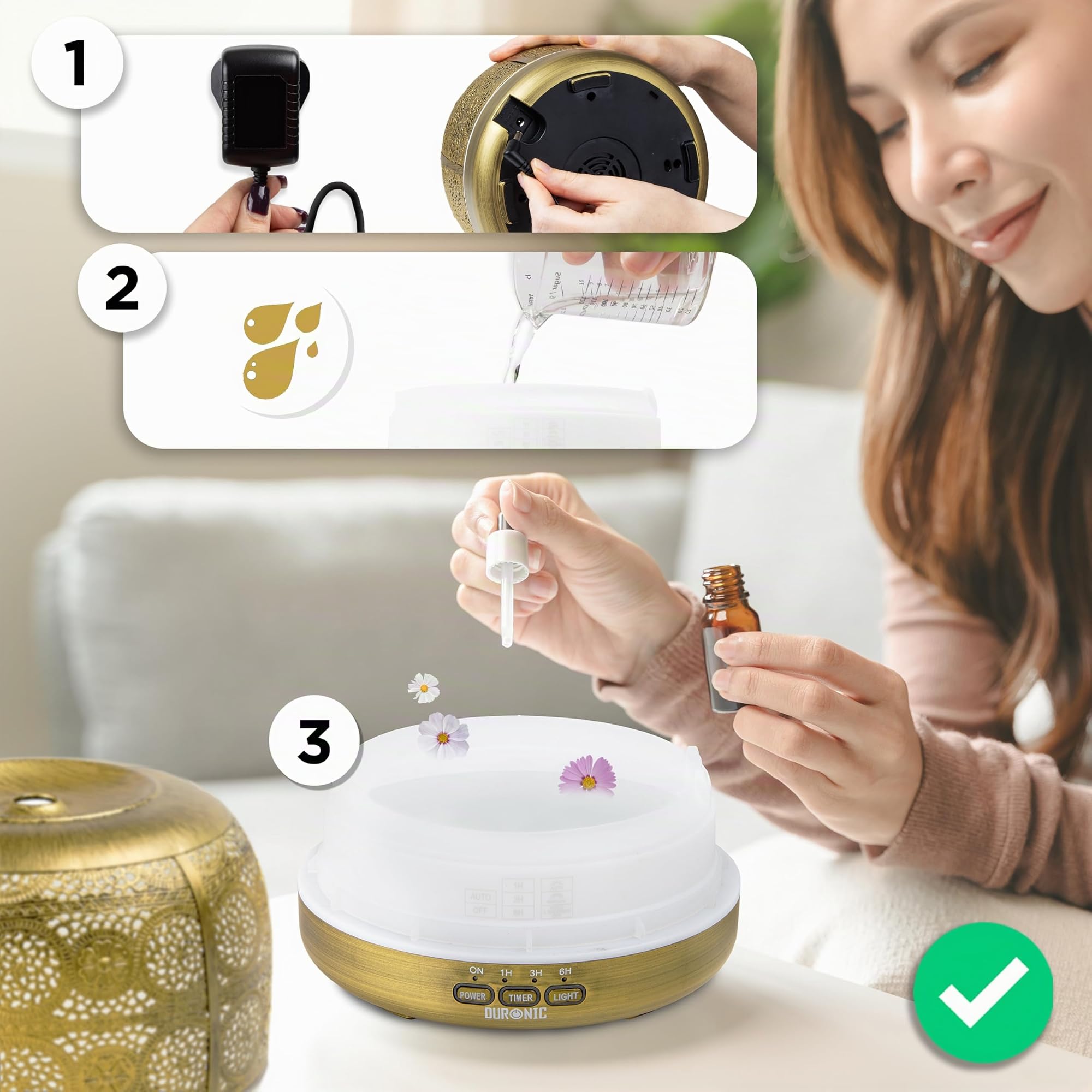 Duronic AD43 Difusor de Aromas y Brumizador de Aceites Esenciales, 500ml | Carga USB, Portátil, Purificador de Aire Natural, Aromaterapia, para Hogar, Bienestar, Relajación y Descanso