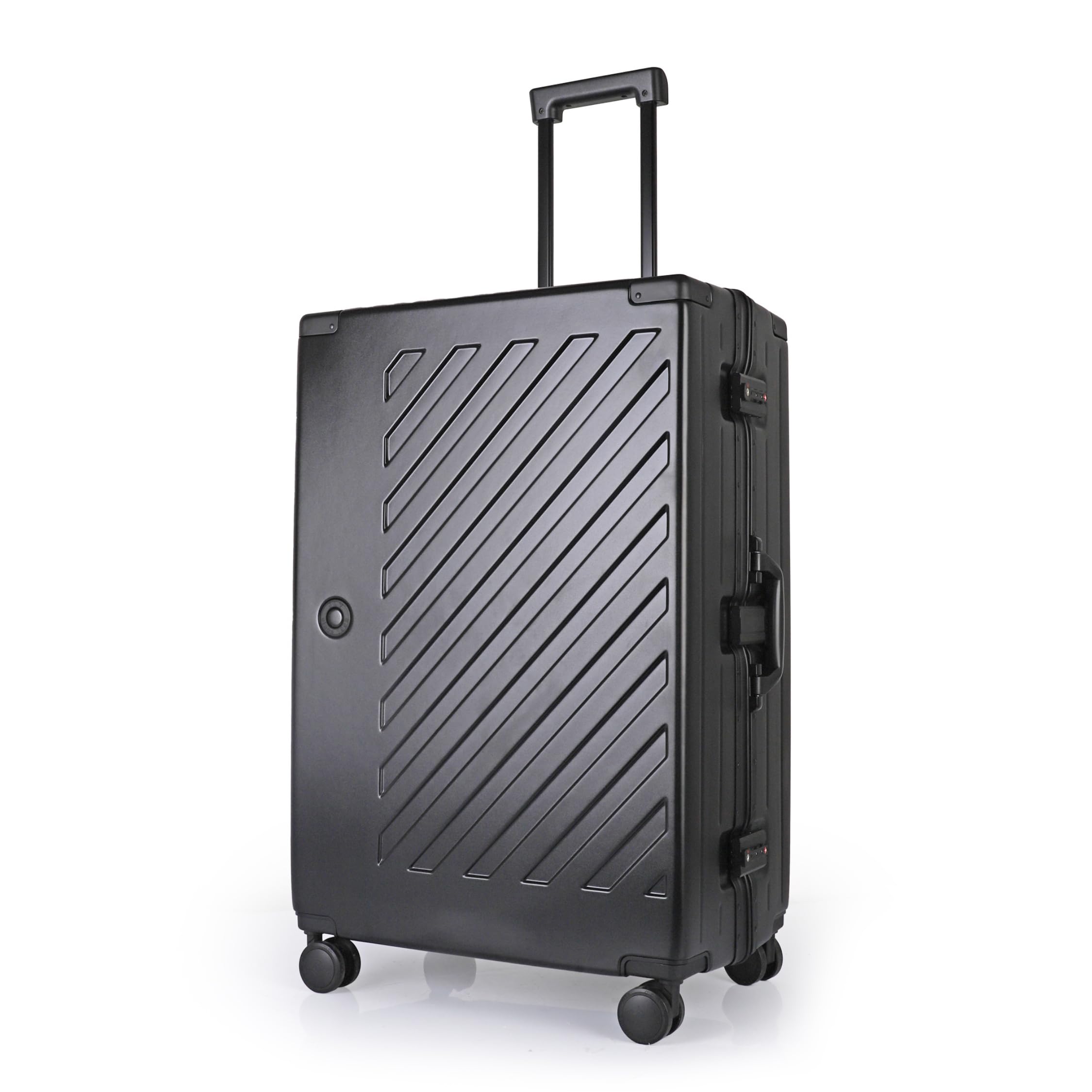 JLY 100% poliwęglanowy bagaż, podwójne zamki TSA, walizka 50 cm, twarda strona, 4 kółka obrotowe, aluminiowy uchwyt, walizka podróżna w kabinę, Stal Czarna, L (75cm 86L)