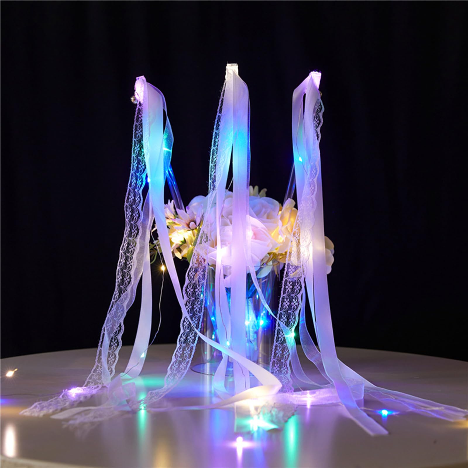 BEIJIALY 24 Pezzi Bacchette Magiche Illuminate per Matrimonio, Bacchette Magiche per Matrimoni Illuminate Bacchette per Bacchette Nuziali a LED, Bastoncini a Nastro LED (Blu)