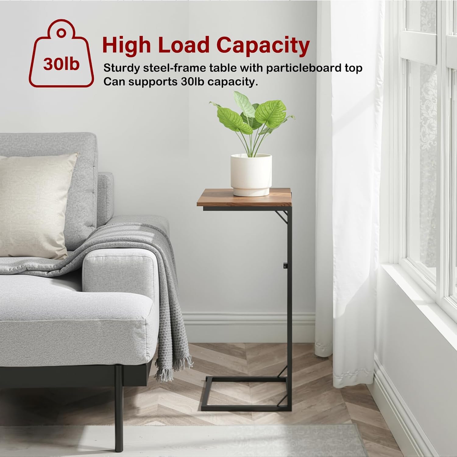 C-Shaped End Table, Small Side Table for Couch with Sturdy Metal Frame, Multi-Functional Sofa Table for Living Room, Bedroom, Bedside, Nightstand, Compact Accent Table - Brown