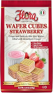 Flora Imported Wafer Cubes Strawberry | Filled, Crispy and Delicate Bite Size Wafers | Filled with Strawberry Cream | Oven Baked | 100% Italian