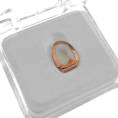 14k Rose Gold Plated Open Face Grillz Single Cap Top Upper Hollow K9 Canine Tooth Hip Hop Grills