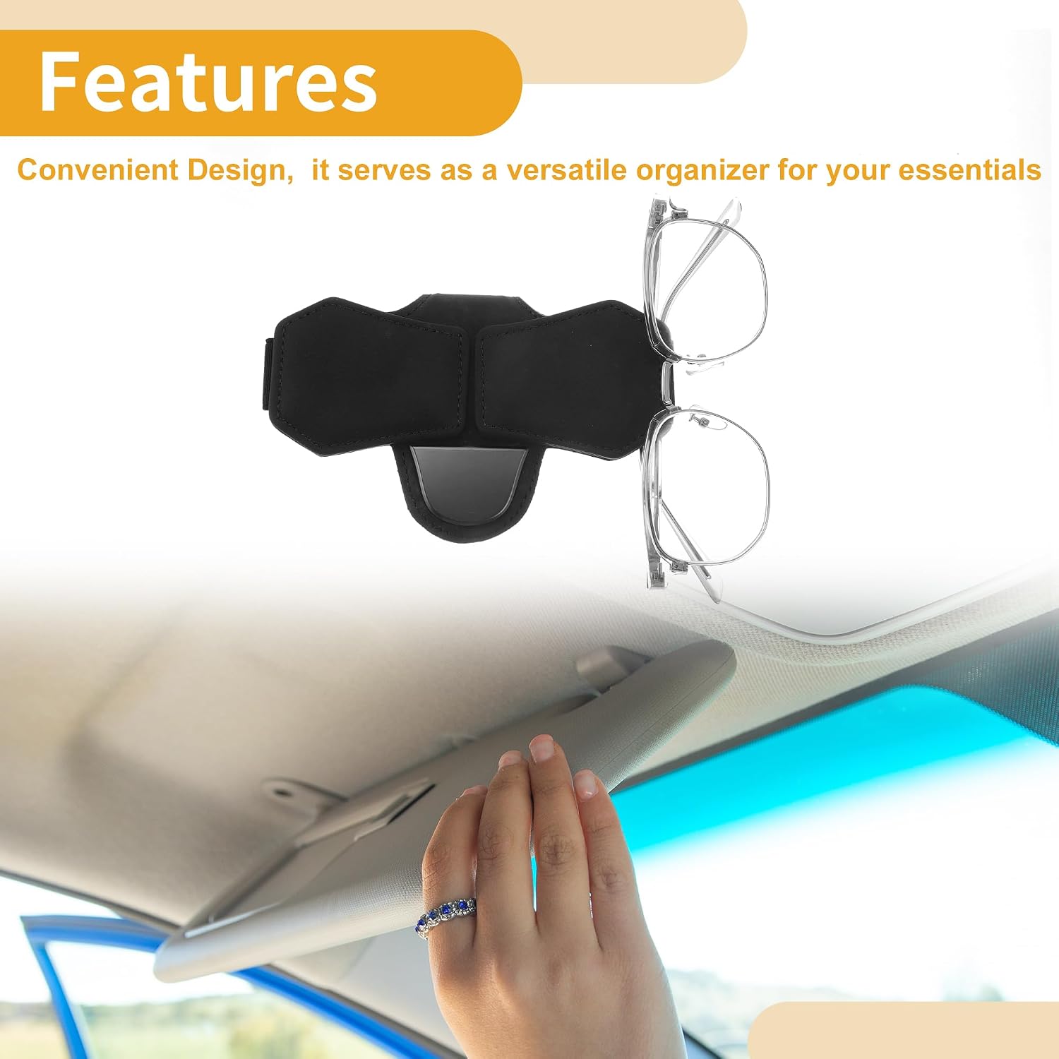 Car Sunglasses Clip Magnetic Universal Sun Visor Eyeglasses Holder Clip PU Leather,Zinc Alloy Black 15.5x10.8cm 1 Pcs
