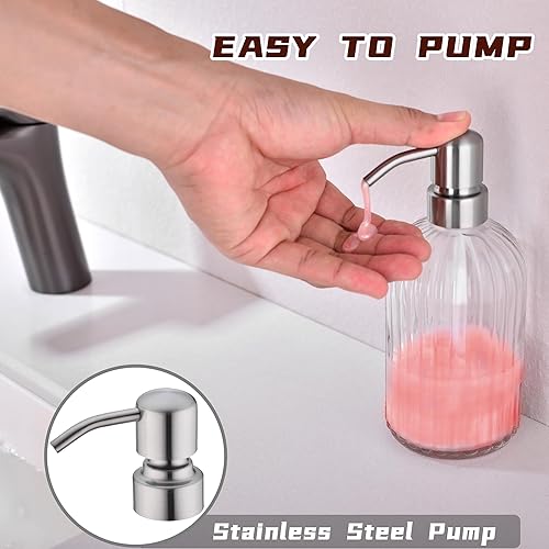 Miniatura 3 de Dispensadores de jabón de vidrio para cocina y baño, botella de vidrio pesado de 16 onzas, bomba de níquel cepillado de acero inoxidable,