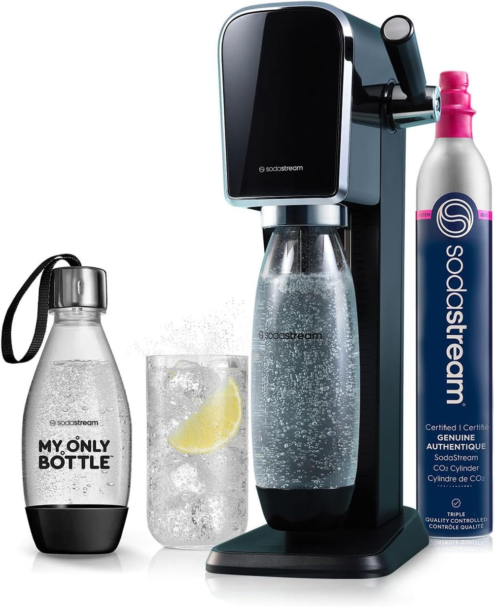 SodaStream - ARTスパークリングウォーターメーカー | スターターキット | CQC CO2システム | CO2シリンダー×1、32オンス×1、16液量オンス(1×16オンス) 食洗機対応ボトル | 泡立ちフレーバードロップ×1 | ペプシフレーバーと組み合わせる | ブラック
