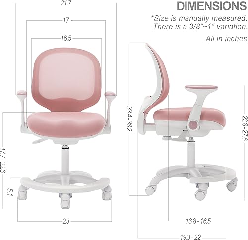 Miniatura 42 de Silla de escritorio para niños, silla de oficina de estudio, diseño ergonómico, altura ajustable y profundidad del asiento (azul cielo con Azul