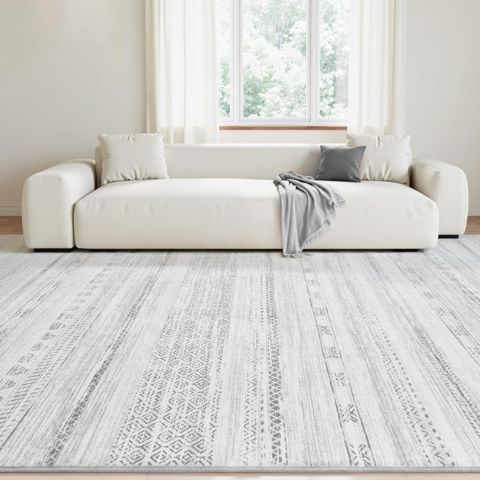 Tapis lavable gris 120x185 cm au motif géométrique vintage pour le salon