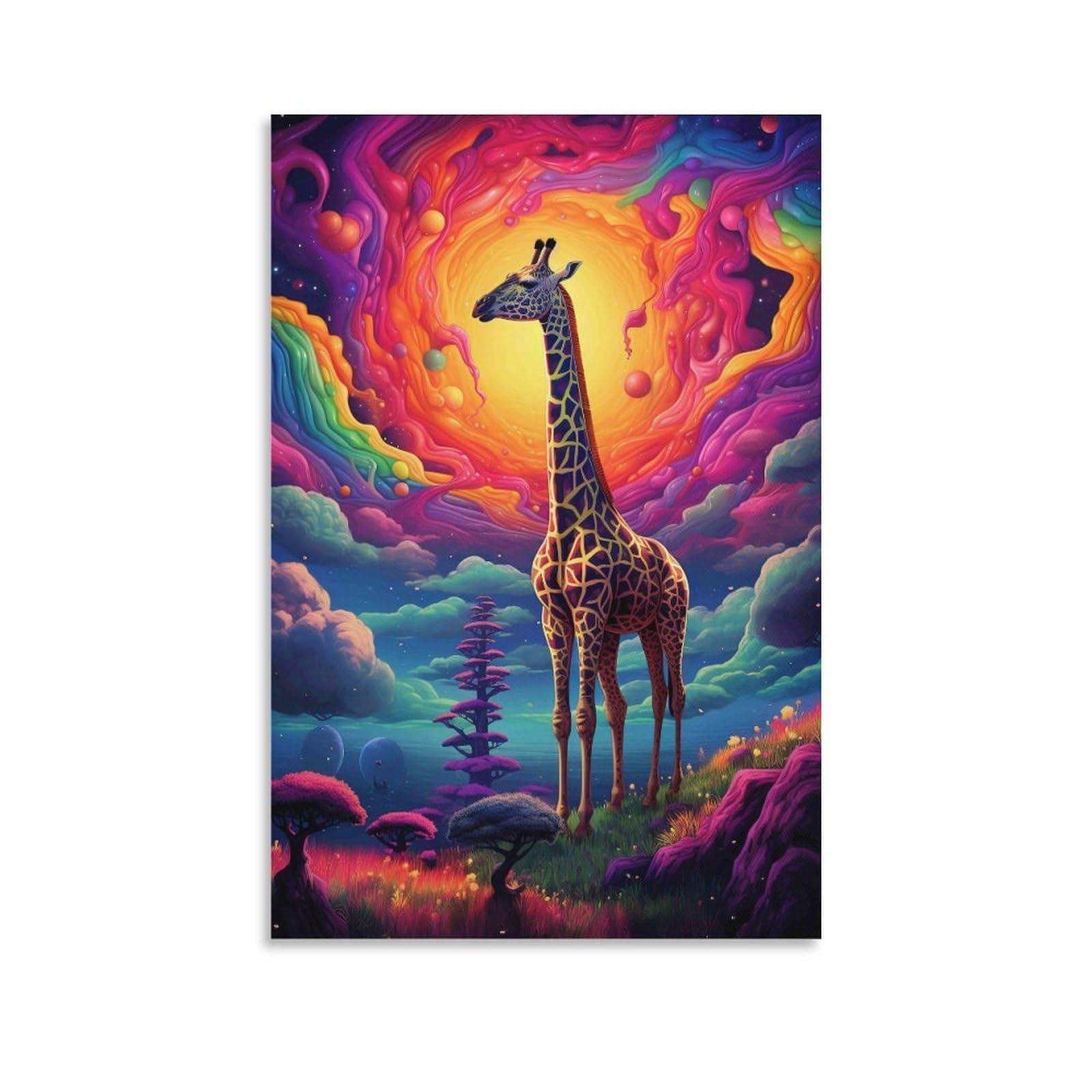 DHBANEIOK Fantasy Giraffe Landscape Wall Decor Poster Giclee Canvas Prints Modern Canvas Wall Art Picture Wall Hanging for Office Gym Living Room Decor 20x30inch(50x75cm)