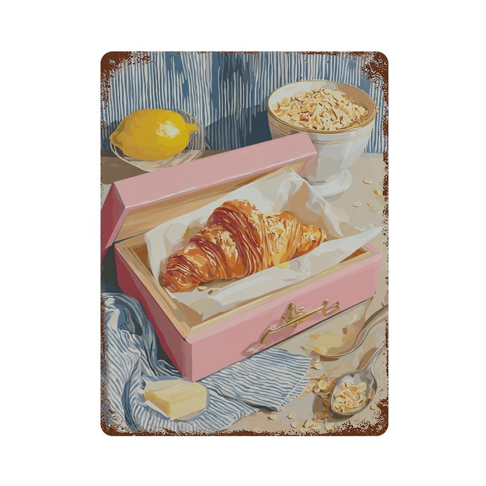 xiaoxiaoshen Croissant Breakfast Kitchen Colourful Modern Cafe Dining Room Wall Decor Art Metal Tin Poster Modern Home Decor Art Home Bar Shop Decorations Vintage Sign 40x30cm