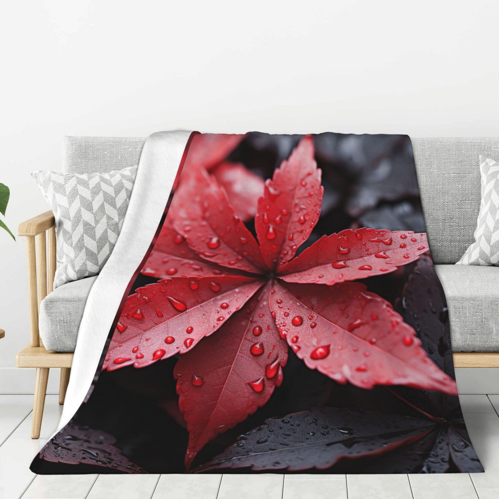 Couverture polaire en flanelle grise et rouge 152x127 cm pour lit et canapé