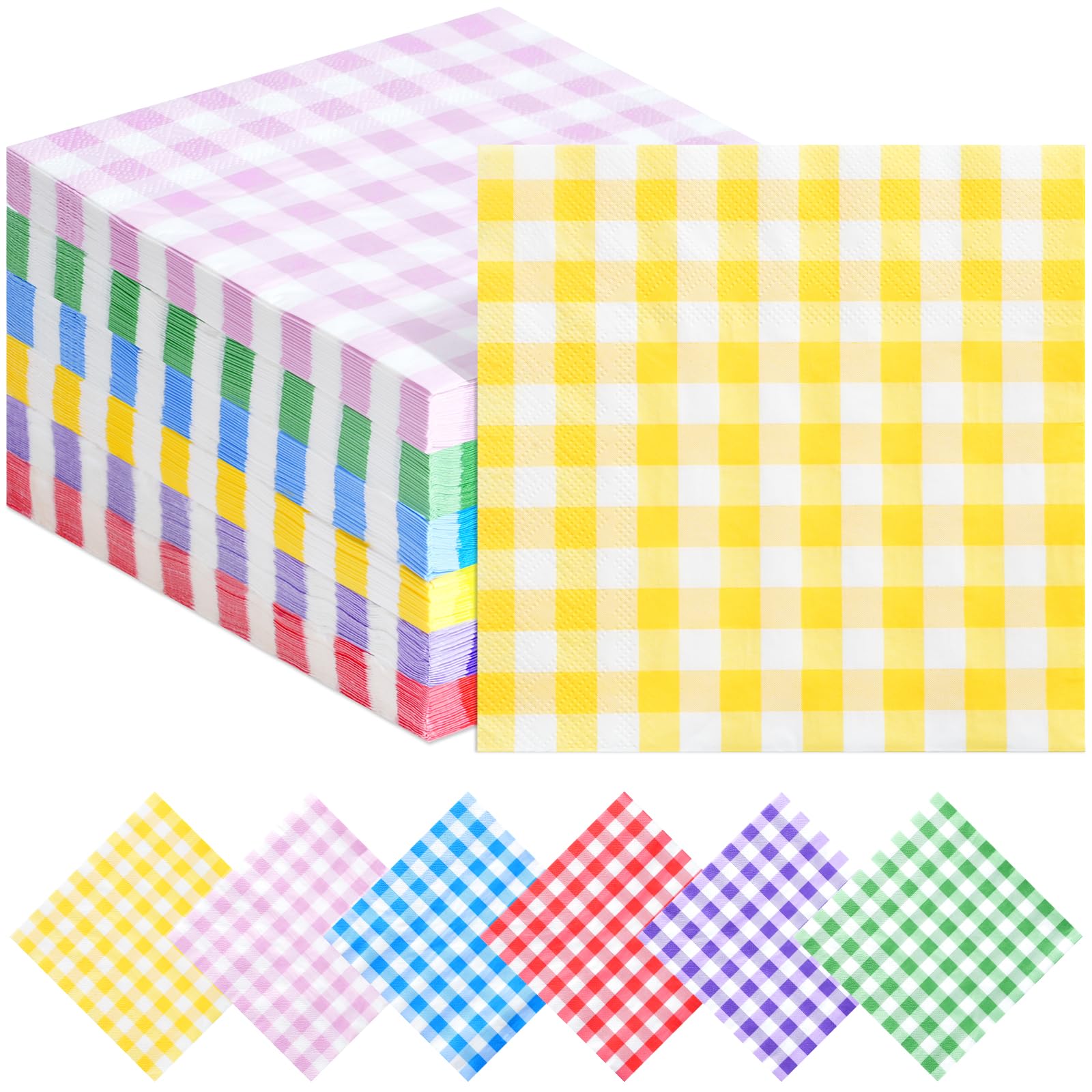 120 Pcs Easter Paper Napkins Party Decorations, 6 Pastel Colors Buffalo Plaid Checkered Napkins, Disposable Easter Cocktail Napkins Hand Towel for