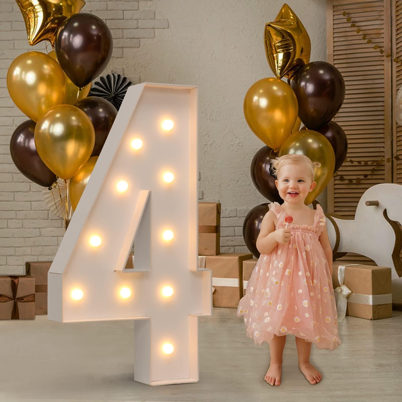 imprsv Marquee Numbers, 4FT Marquee Light Up Numbers for 4th Party Birthday Decorations, Mosaic Numbers for Balloons, Large Cardboard Numbers, Number Four Balloon Frame, Number Blocks Birthday Decor