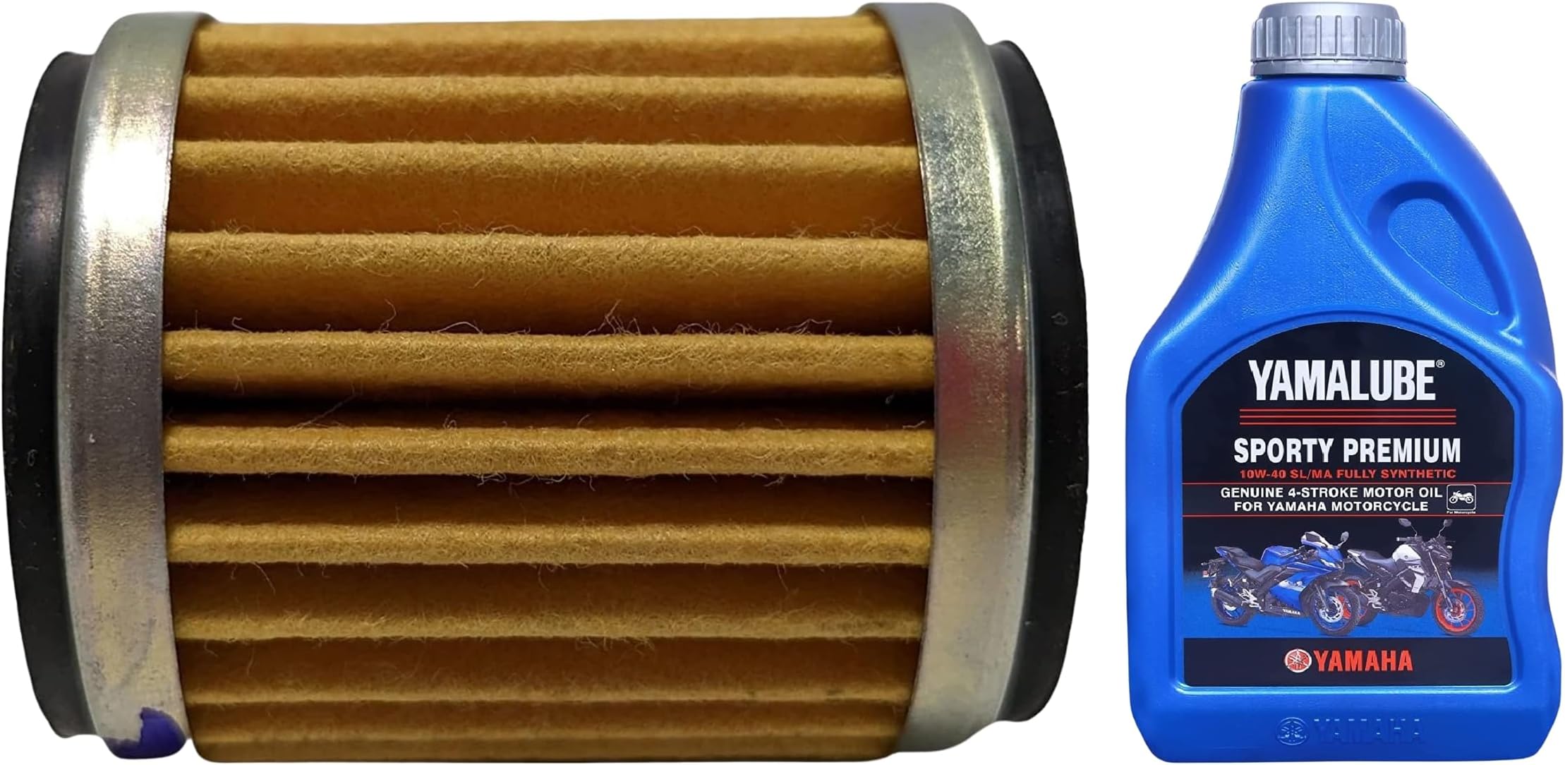 Yamaha Yamalube Sport Motorcycle Premium 4 Stroke Fully Synthetic Engine Oil & Oil Filter/Cleaner Element Assy