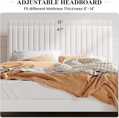 Miniatura 10 de SHA CERLIN Base de cama de plataforma tapizada completa con cabecera ajustable de tela de terciopelo capitoné de canal vertical, soporte de listones