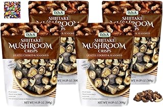 DJ&A Shiitake Mushroom Crisps Bundle - 4 Bags - 10.58 oz each, Non GMO, No Preservatives, or Artificial Flavors - Comes With Stone Cove Fridge Magnet