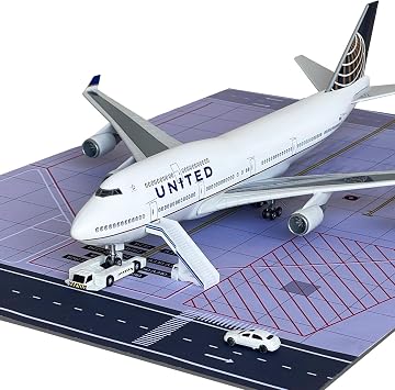 B747 Airplane Model 1/150 Scale B747 Model Plane with LED Lights and Airport Scene Accessories Ideal Display and Gift