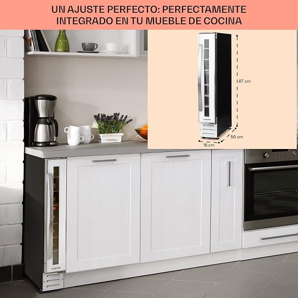 KLARSTEIN Vinoteca, Nevera para Vinos con 1 Zona de Refrigeración, Botellero Puerta Cristal para Vino, Proseco, Expositor Interior y Exterior, Panel Táctil, 20 L., Vinoteca Capacidad 7 Botellas - 5