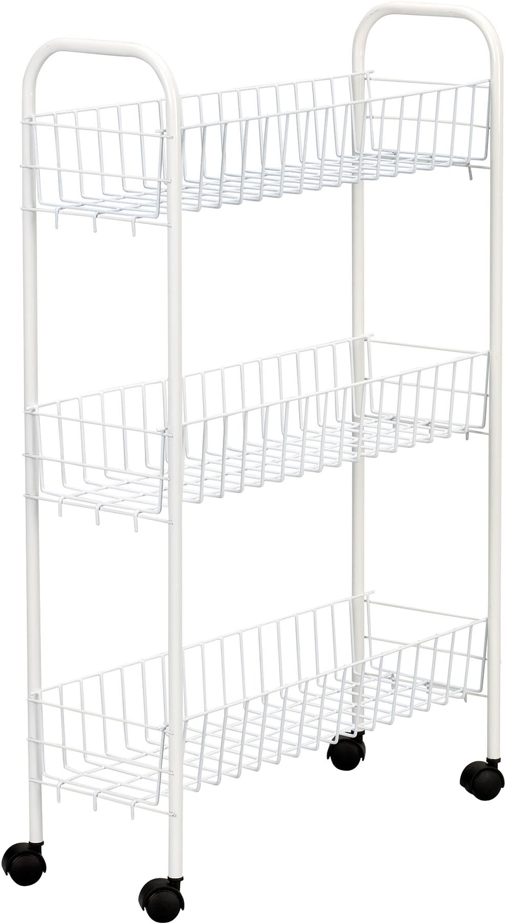 05121 Slim Line 3-Tier Metal Storage Cart | Laundry Room Rolling Organizer | White