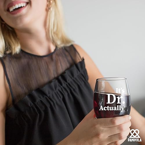 Miniatura 4 de Panvola It's Dr Actually Doctor - Vaso de vino sin tallo para estudiantes de doctorado, graduación, doctorado, grado de apreciación (17 onzas)