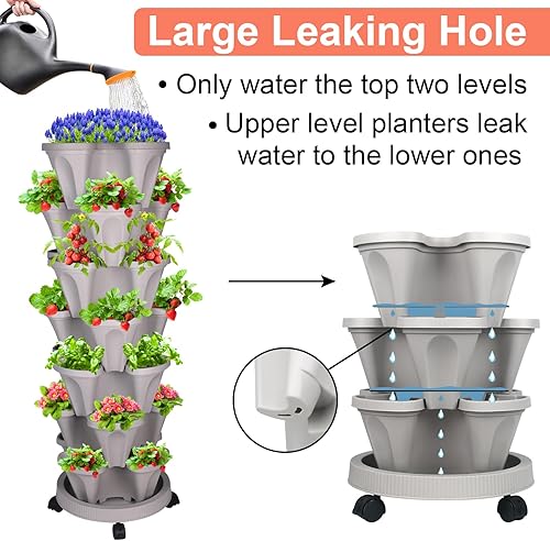 Miniatura 3 de Maceta vertical de 7 niveles apilables, macetas de torre de jardín, macetas de fresa, hierbas y verduras, macetas de jardinería para interiores y
